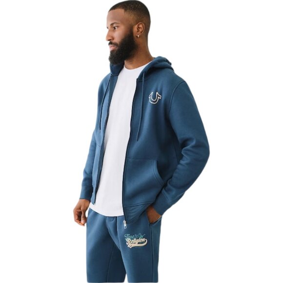 True Religion Men's 2 PC Sweatsuit Fleece Tracksuit Hoodie Joggers Set Malibu - Picture 11 of 16